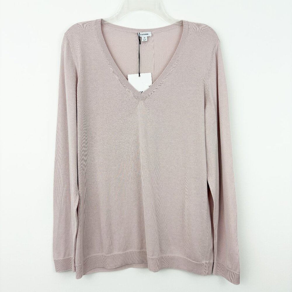 NWT Cuyana Pullover V-Neck Sweater Size L Blush Pink Cotton Silk Cashmere Luxury